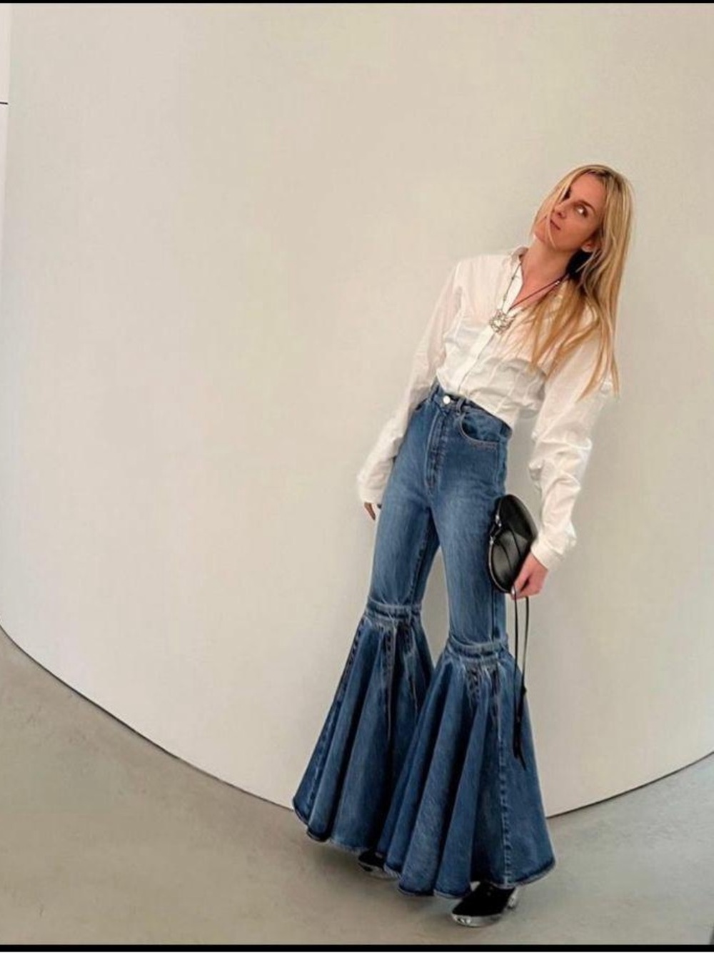 Alaïa Blue Denim Flare Jeans with Tiered Mermaid Skirt